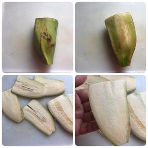 slice plantain for vazhakkai bajji