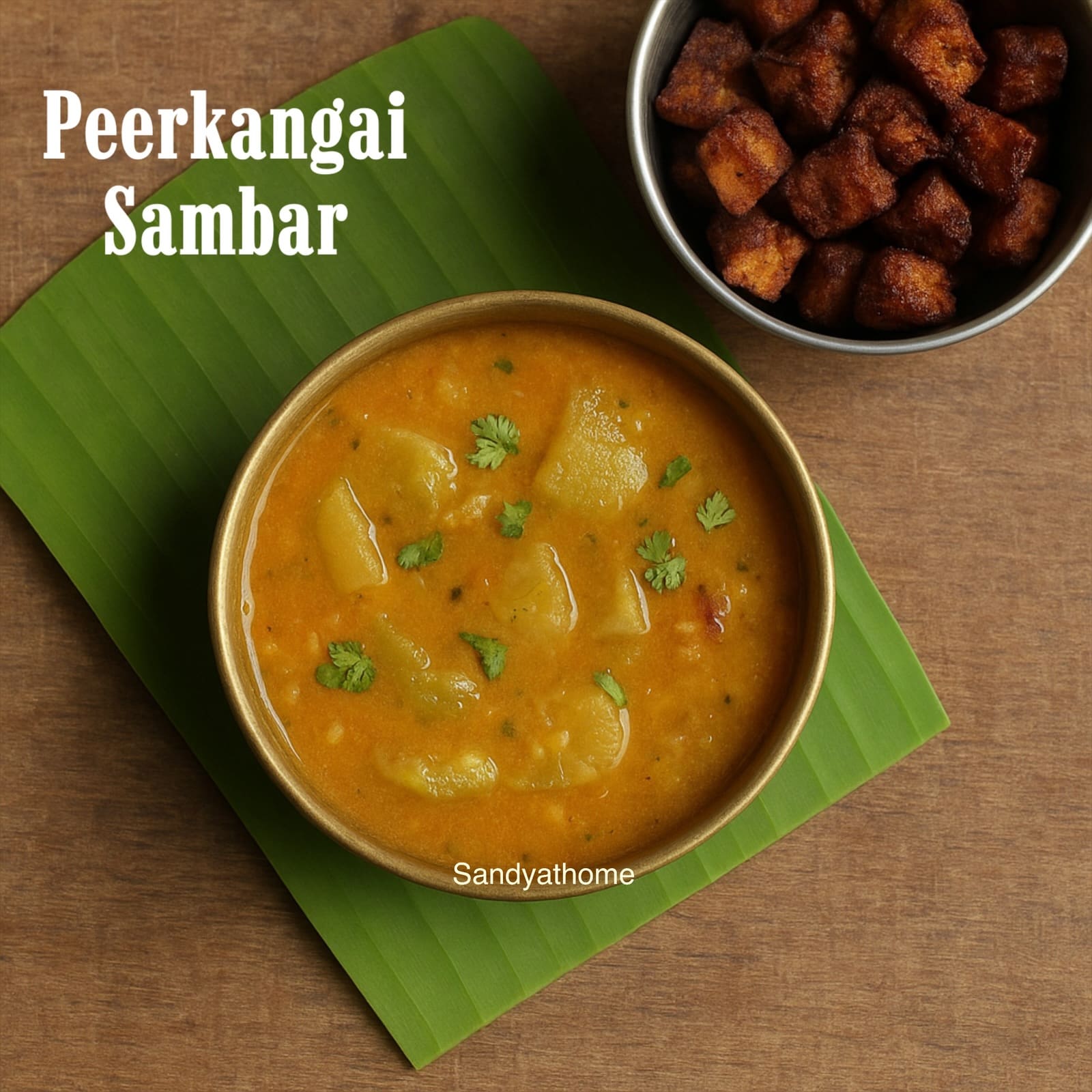 Ridge gourd sambar paired with soft idlis on a banana leaf, with chutney and podi on the side.
