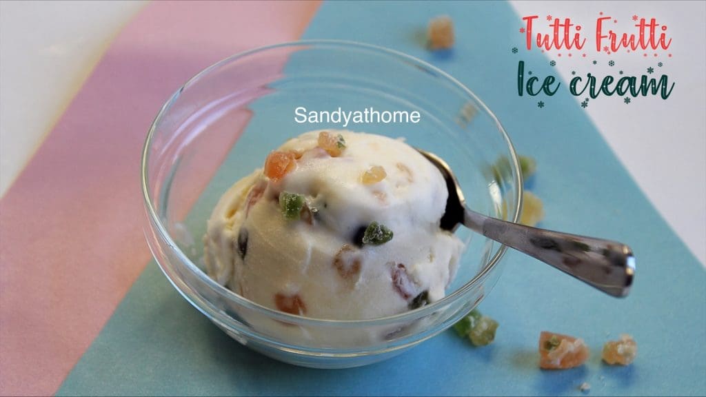 Indian-style tutti frutti ice cream made with cream and condensed milk, ready to be served
