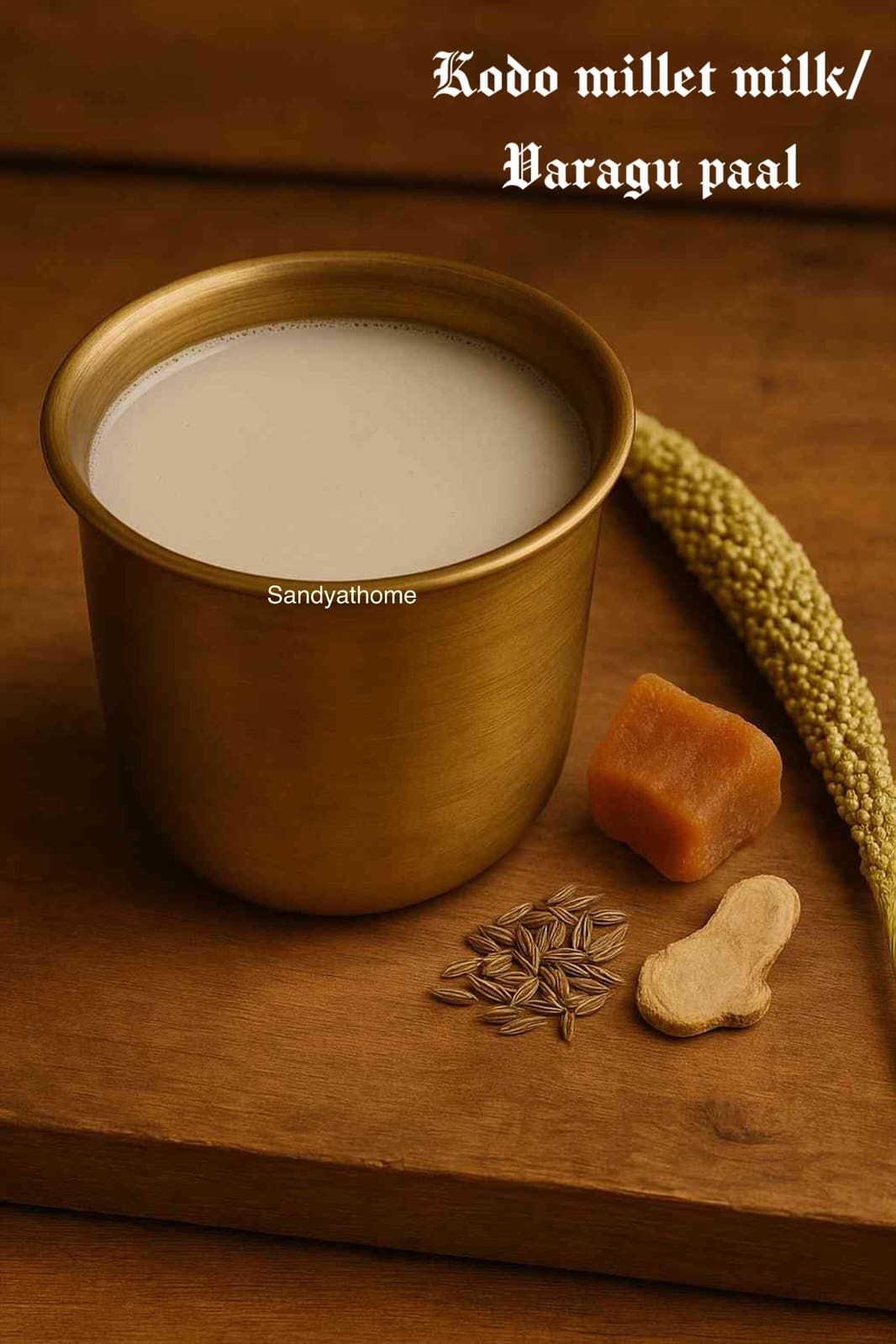 Homemade kodo millet milk served in a rustic glass, a traditional Indian dairy-free drink