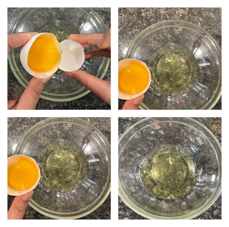 thengai biscuits Egg whites whisked until frothy in a bowl for biscuit batter