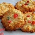 Homemade South Indian coconut biscuits with tutti frutti and cardamom
