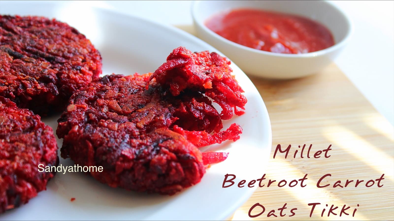 Close-up of beetroot millet cutlet made with oats flour – healthy high-fiber snack for weight loss and clean eating