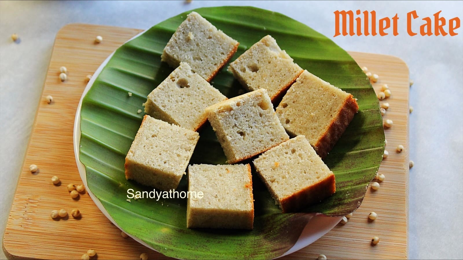 Healthy millet sponge cake using jowar flour, butter, and whipped eggs.