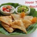 Healthy millet chips with jowar flour, shaped like tortilla chips, an easy Indian snack recipe.
