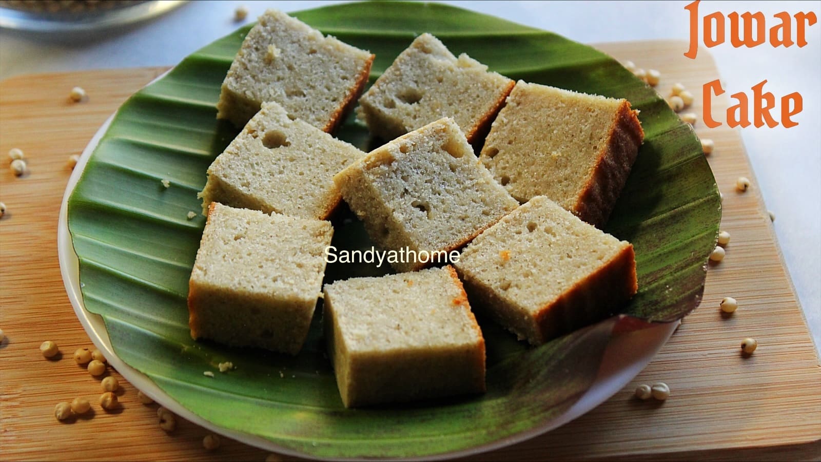 Millet cake made without maida or wheat, sliced and served on a banana leaf.