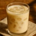 Homemade nungu paal recipe showing chopped ice apple in sweetened chilled milk