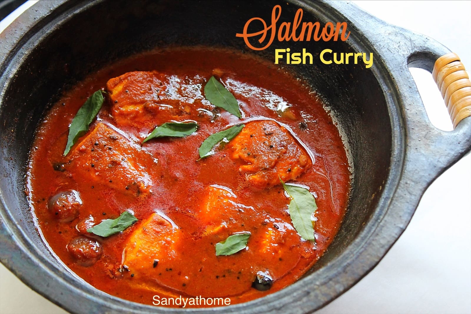 South Indian fish curry made with salmon, tamarind, ground tomato, and no coconut.