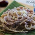 Indian fusion jamun pasta made with naval pazham pesto, a no-cook, no-herb pesto using roasted peanuts, inspired by traditional naval pazham chutney — a vibrant summer recipe perfect for healthy jamun recipes in Indian-style cooking