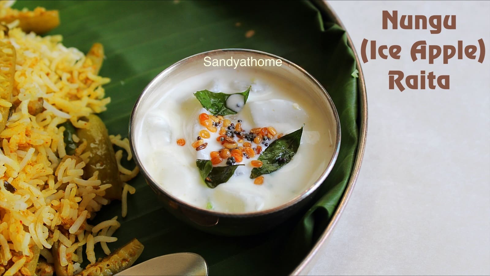 Close-up of savory nungu curd pachadi with mustard, cumin, and curry leaf tempering – a simple South Indian side dish for summer meals.