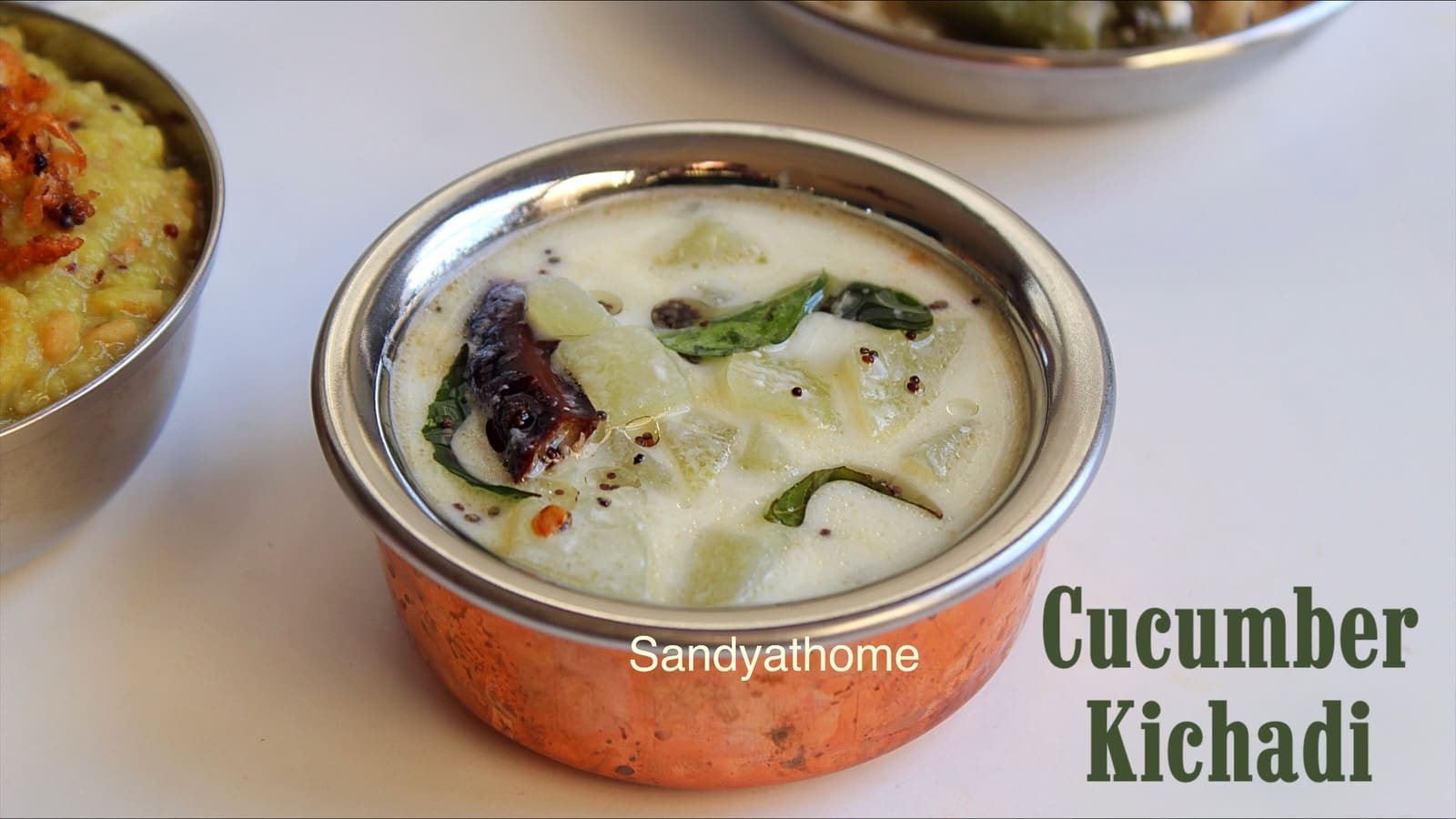 Cucumber Kichadi served in banana leaf as part of Onam Sadya – traditional Kerala yogurt curry with cucumber and coconut