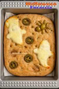 Halloween Focaccia Bread with Melty Cheese Ghosts, How to make 50- 50 Focaccia
